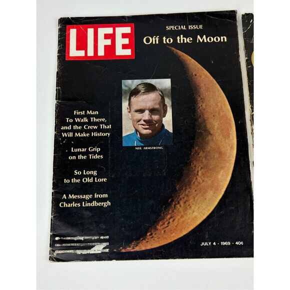 Vtg Pair of Magazines Life Off To The Moon July 1969 Look Apollo 11 On The Moon - Picture 2 of 10